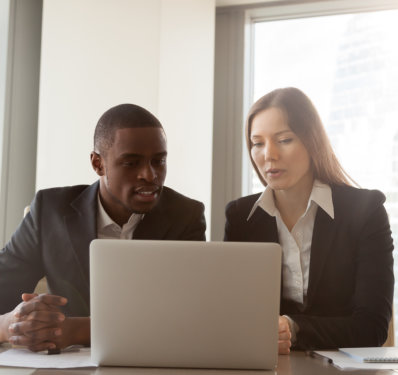 man and woman working together