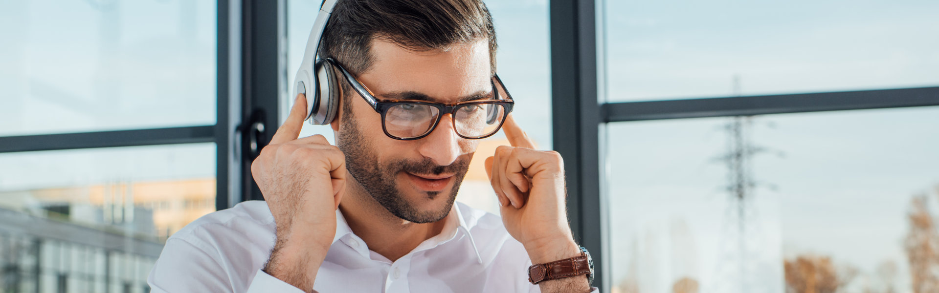 man wearing headset